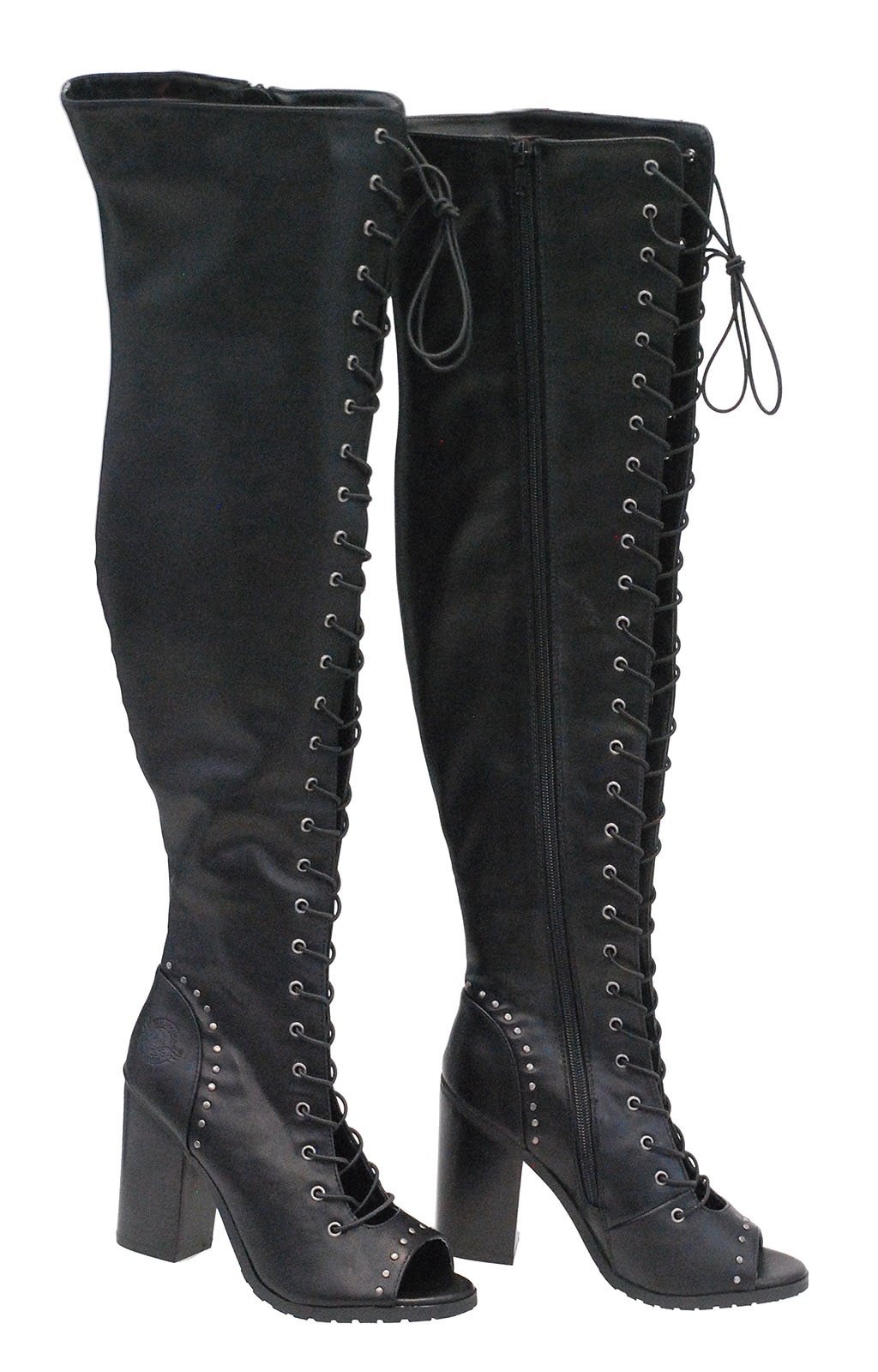 Milwaukee Lace Up Thigh High Open Toe Studded Boots #BLC9421THI