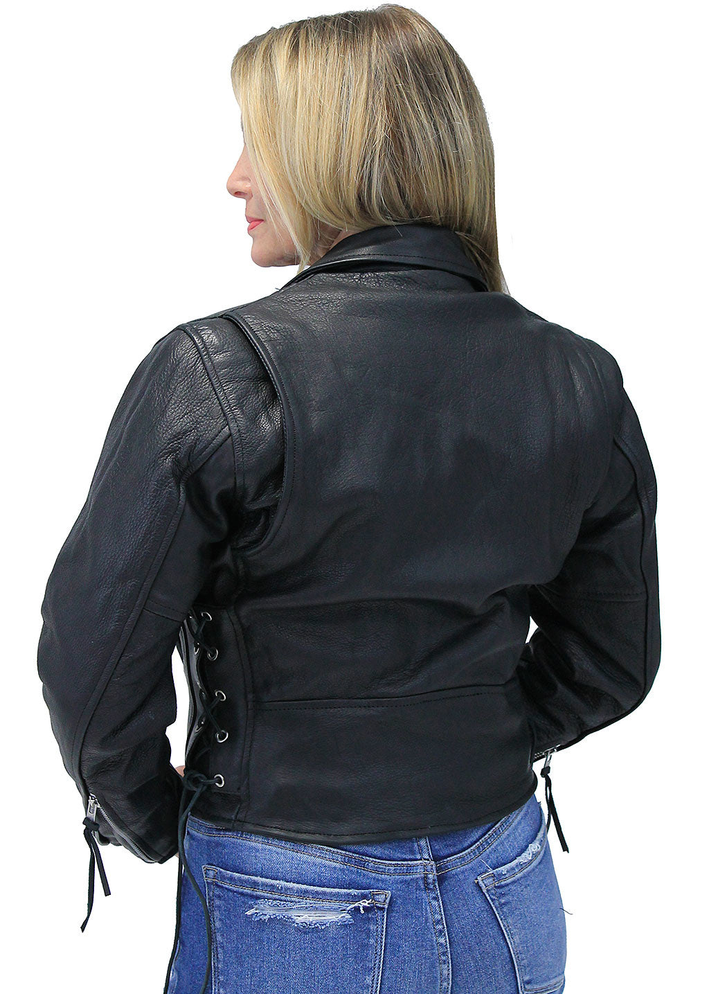 Women's Side Lace Crop Ultra Premium Leather Motorcycle Jacket #L350K (XL-3X)