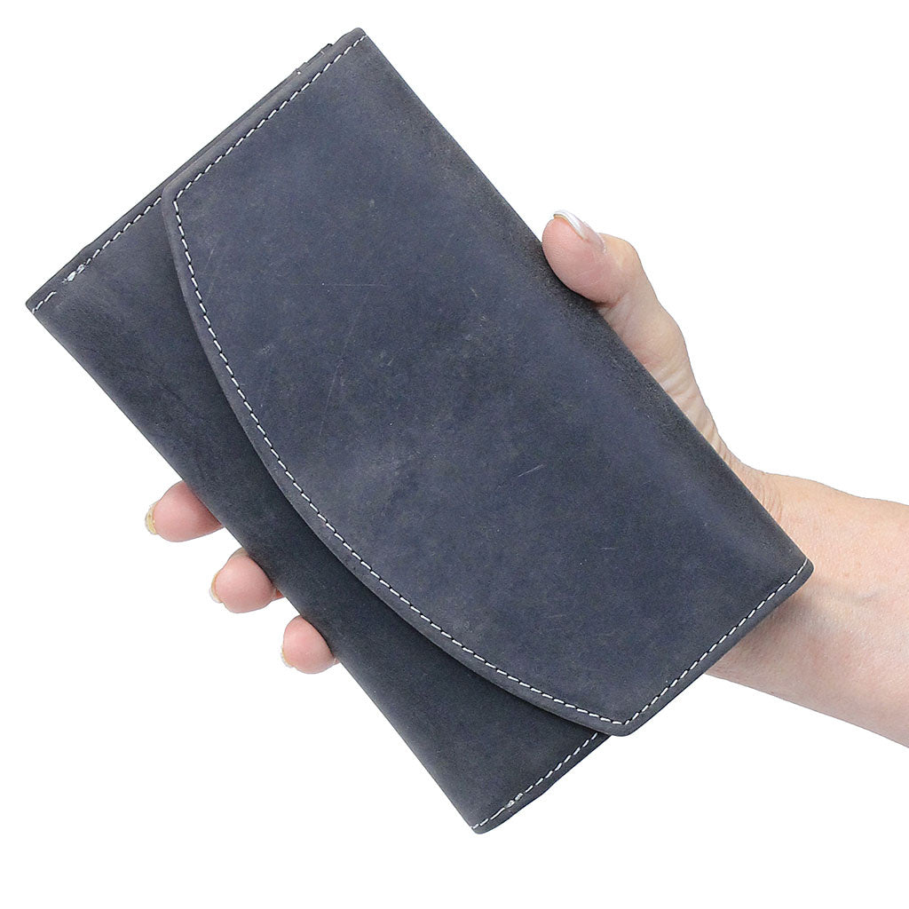 RFID Charcoal Black Oil Tanned Premium Leather Clutch Wallet #WL16340KID