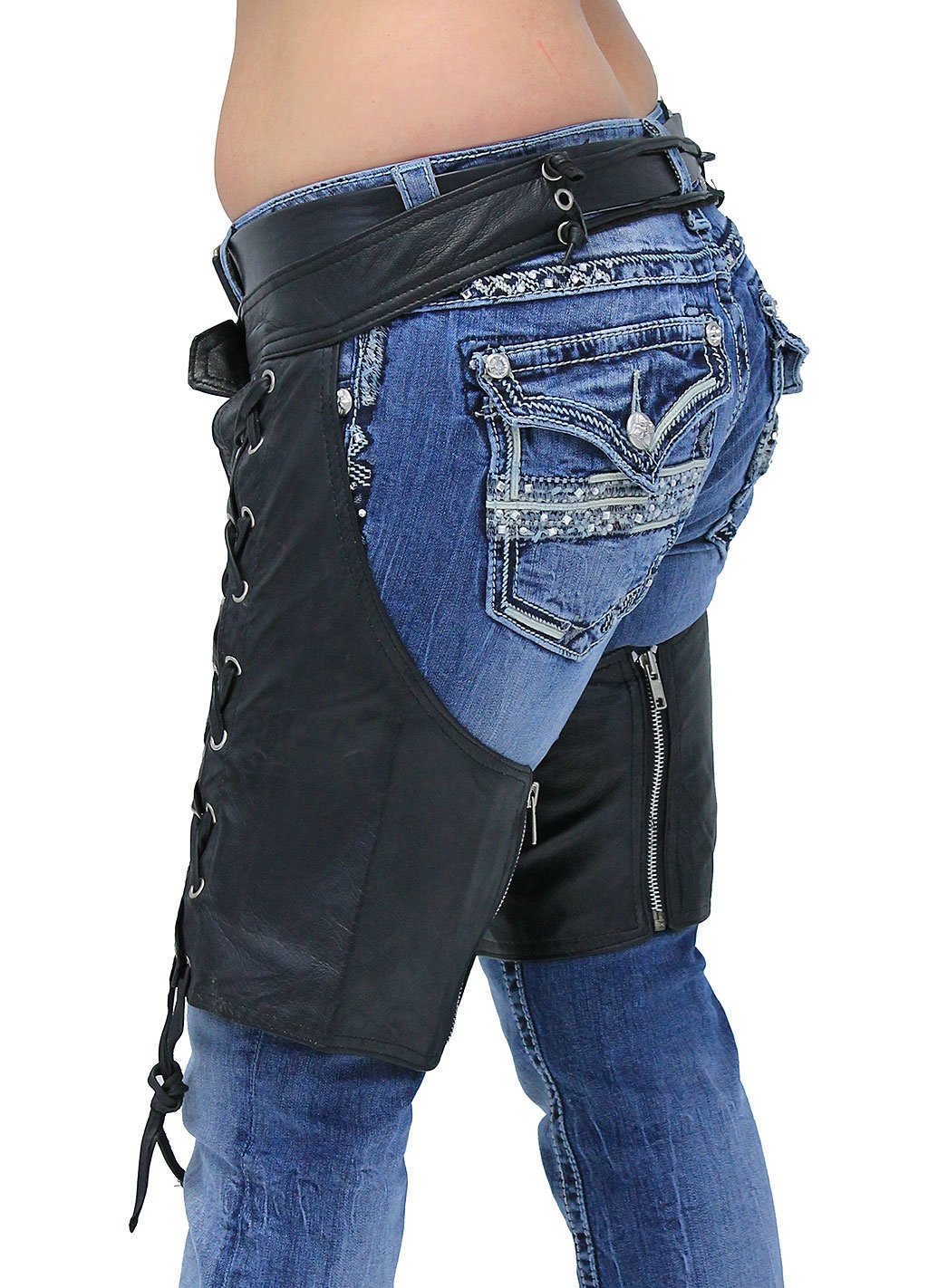 Side Lace Leather Half Chaps #C3231LLK (XS-M)