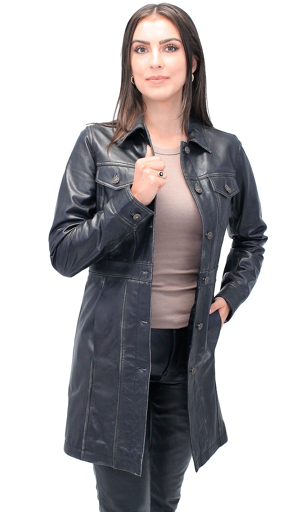 Vintage Black Extra Long Leather Coat #LA20090XLK