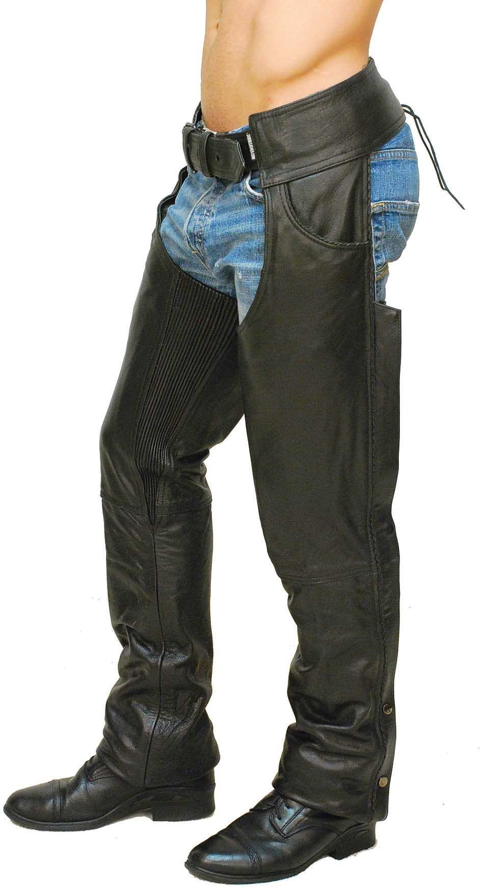 Premium Buffalo Leather Chaps w/Pant Pockets & Stretch Thigh #C1125BP