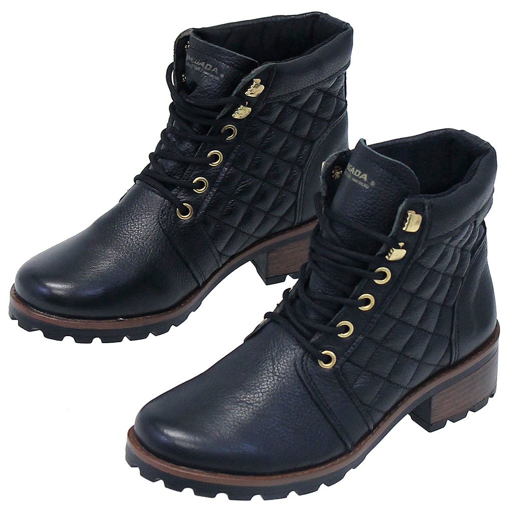 Black Quilted Lace-Up Ankle Boot #BL140404QK (8.5,9,10 only)