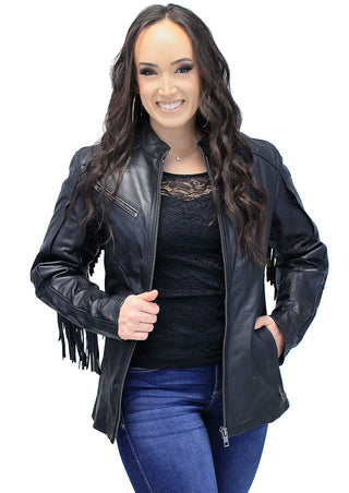Women's Fringe Leather Jacket with Vents #L704GZRFK