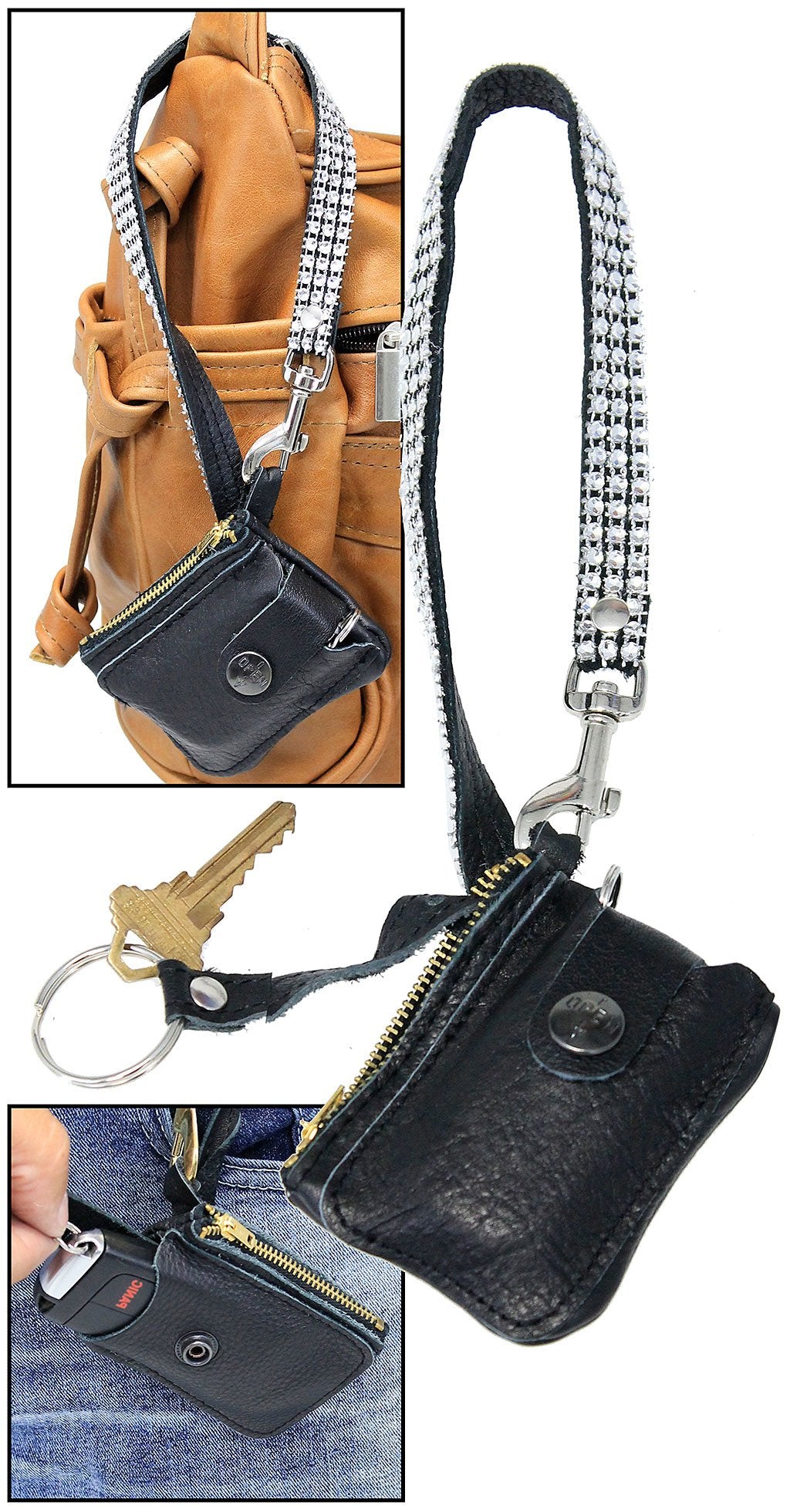 Leather Key Fob Case w/Crystal Wrist Strap #AC22063XZC