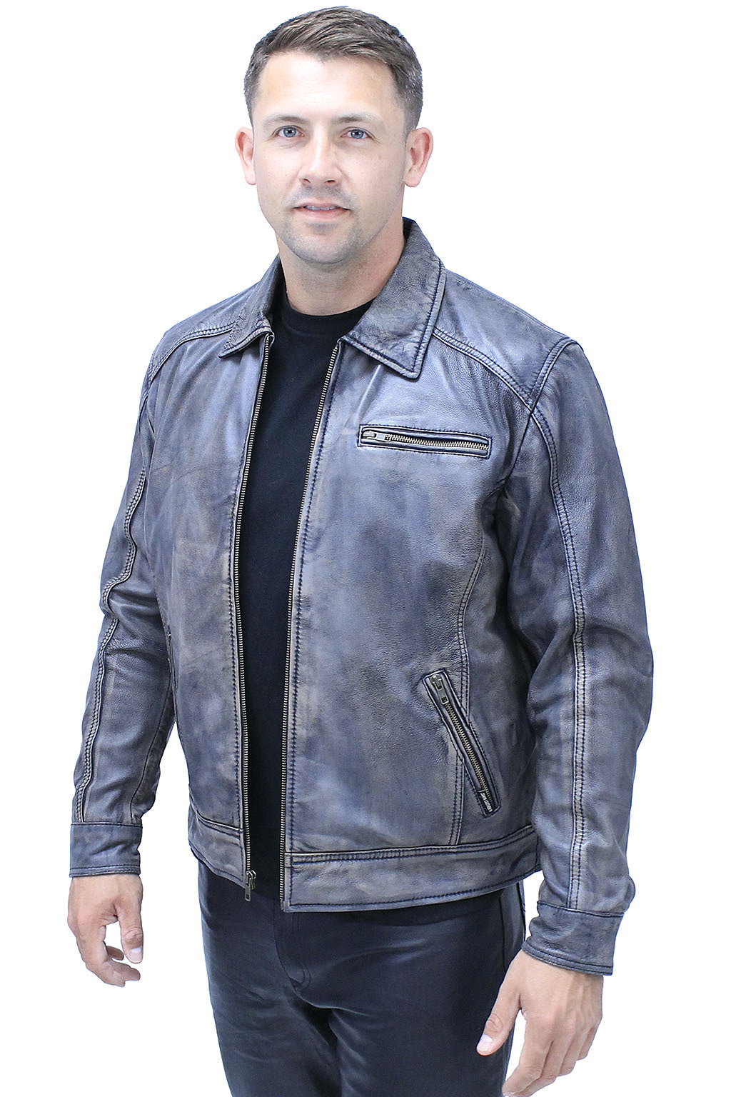 1950's Distressed Black Leather Jacket w/CC Pockets #MA1958GK