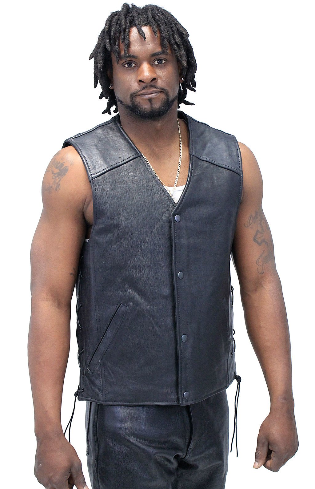 Straight Bottom Leather Club Vest w/Dual Concealed Pockets #VM6650LGK (L-XL)