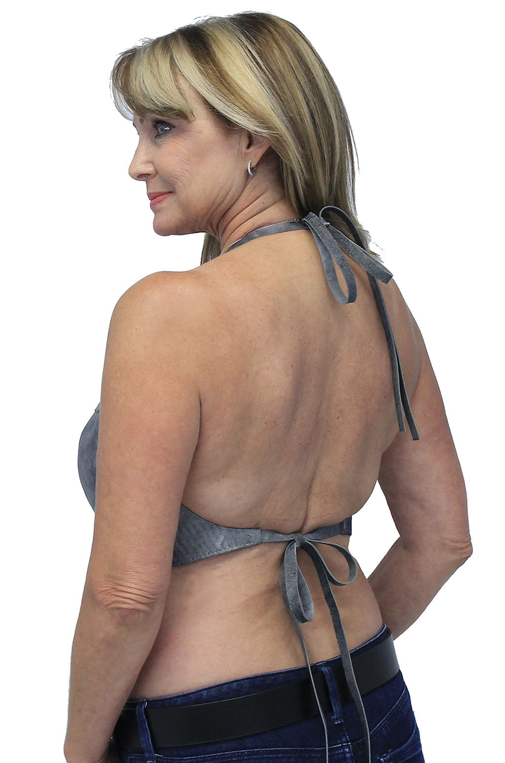 Gray Leather Hand Rubbed Lace Up Halter #LH60783GY