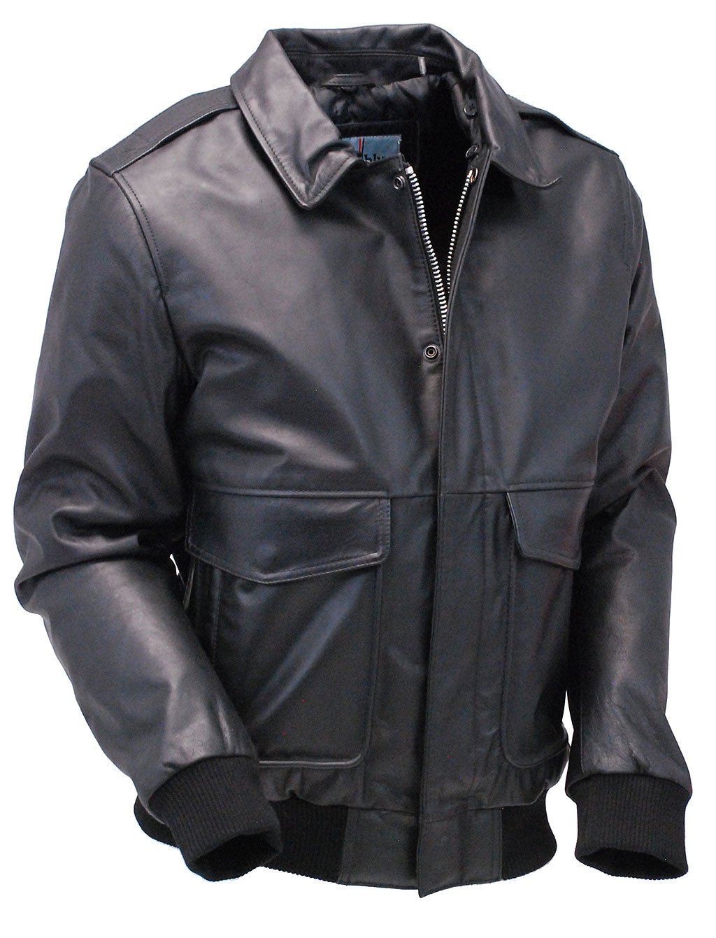 Black Classic A2 Leather Bomber Jacket w/Removable Collar #M2190K