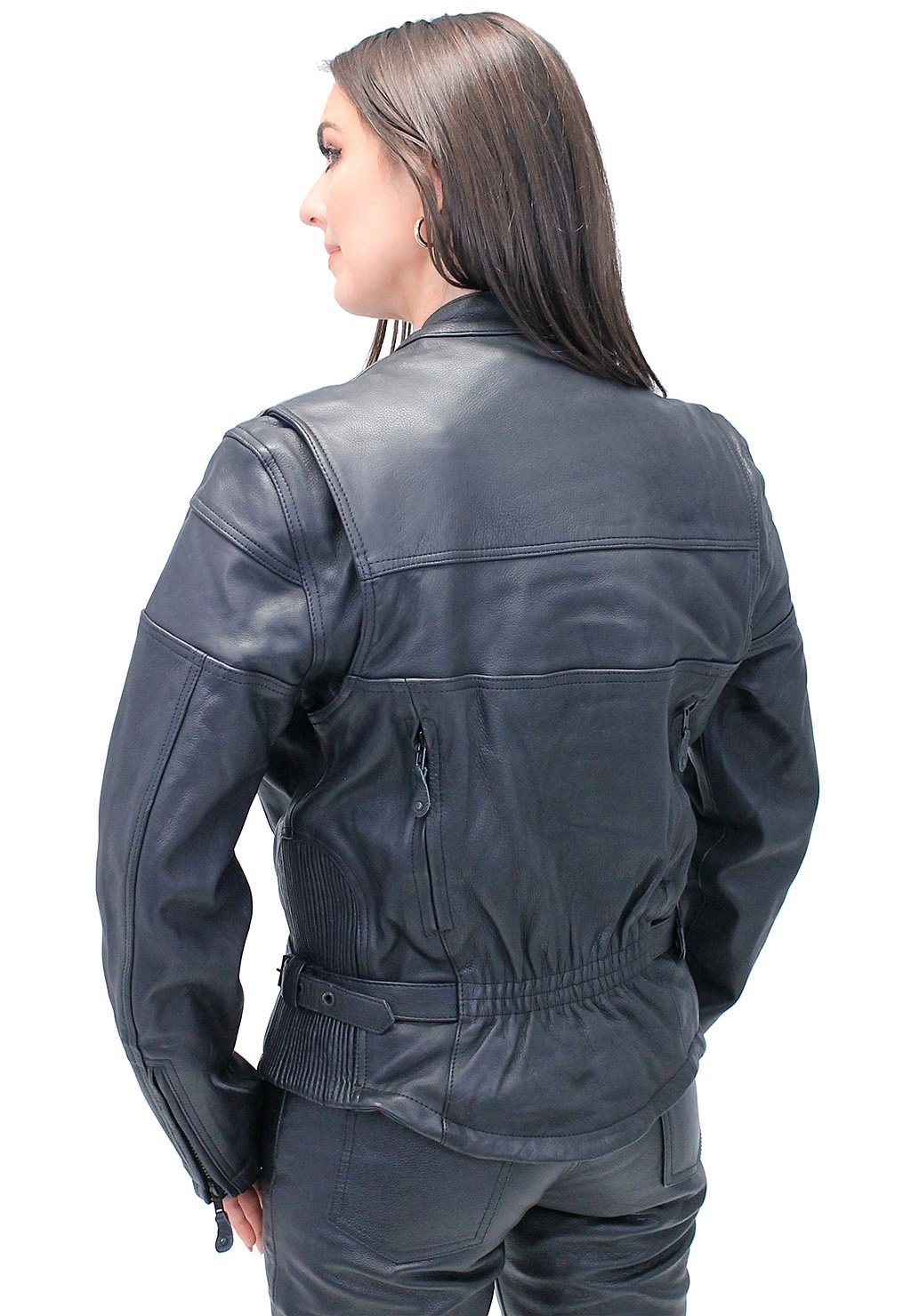 Women's Vented Genuine Leather Motorcycle Jacket #L602VZSP (S-2X)