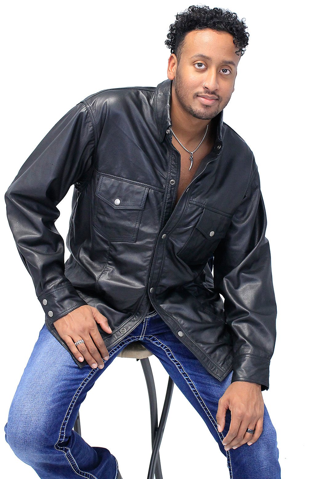 Lightweight Snap Up Leather Shirt #MS777P