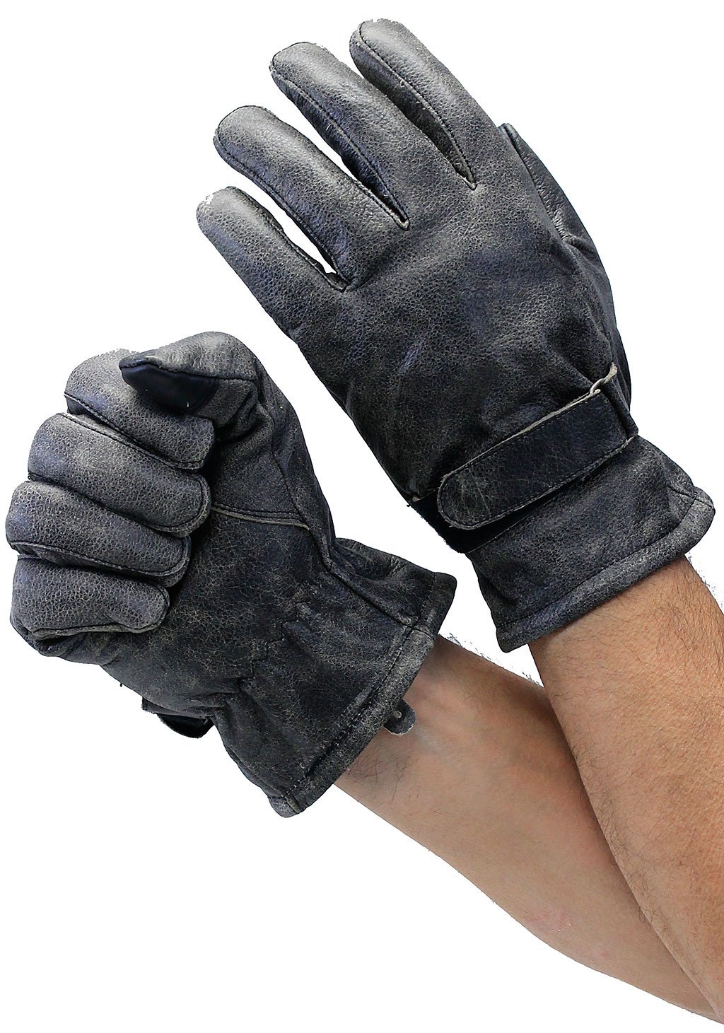 Vintage Gray Leather Gloves w/Wrist Strap #GA2053GY