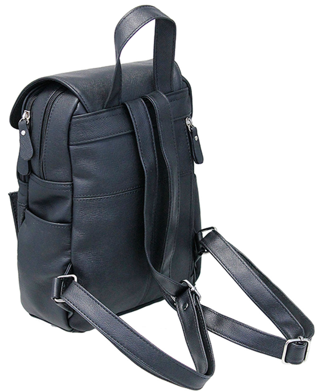 Practical Size Black Leather Backpack Purse #BP0030K