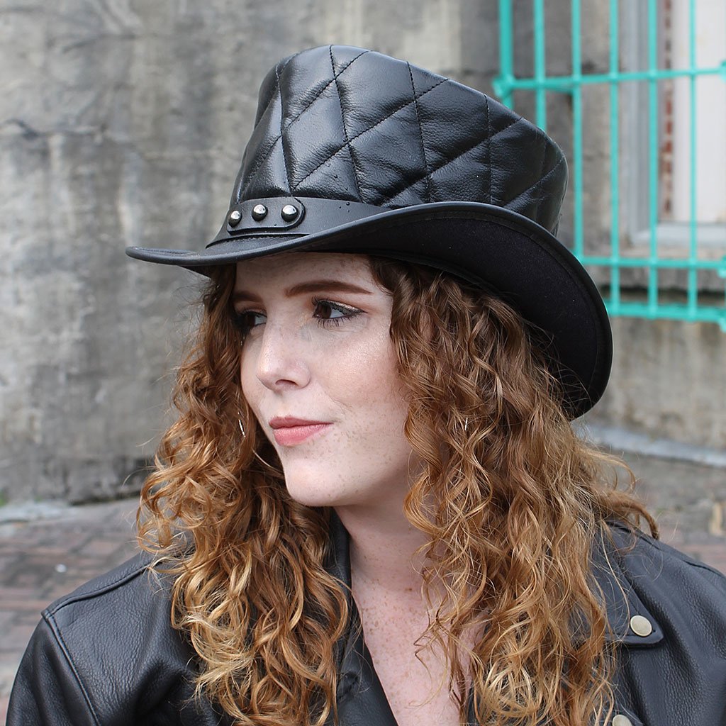 Black Quilted Leather Tophat #H2207QK