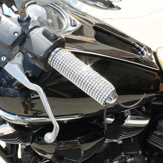 Simulated Crystal Leather Motorcycle Grip Covers  #GR2004TCRY