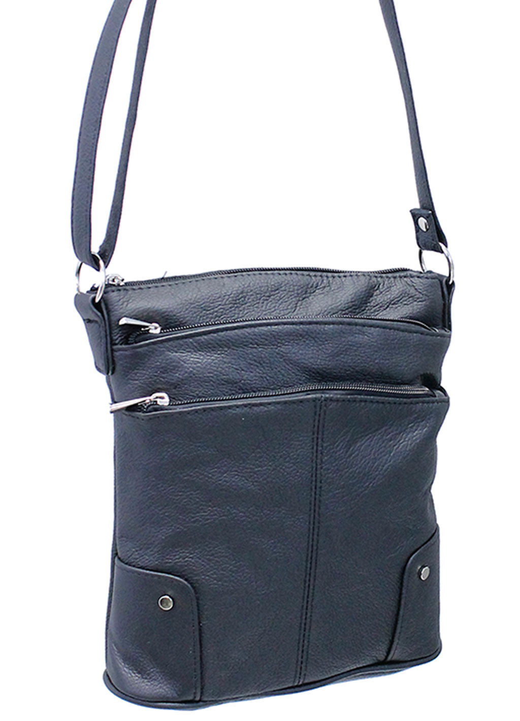 Tall Black Leather Cross Body Purse #P0110K