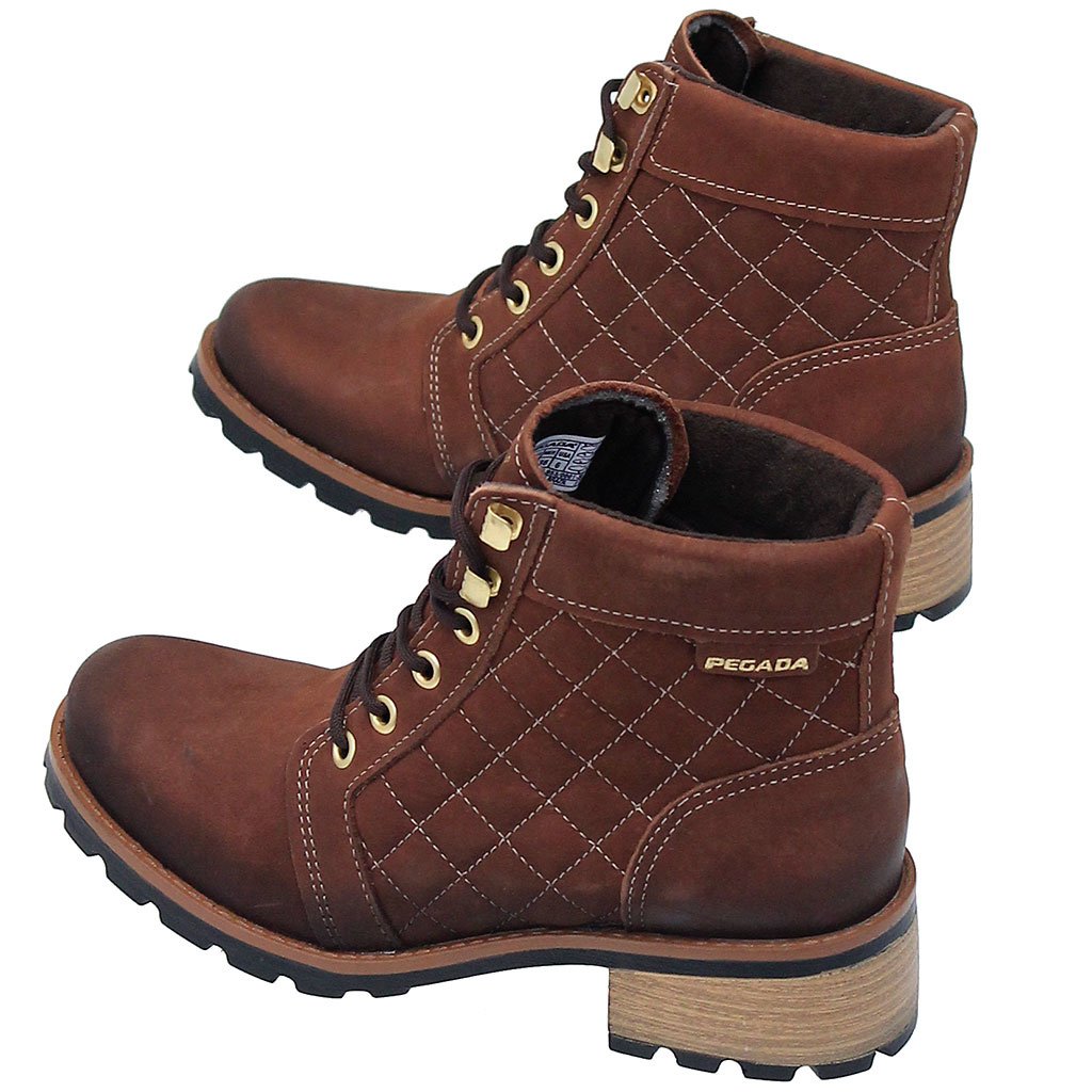 Rustic Brown Quilted Lace-Up Ankle Boot #BL140409QN