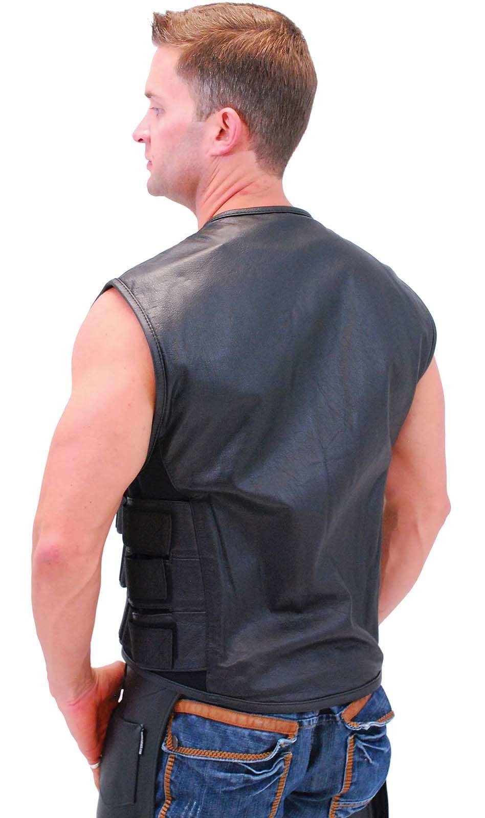 Triple Side Strap Leather Club Vest w/No Collar & Full Back #VM645CSL