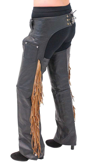 (d) Brown Fringe Premium Leather Chaps - Special #C116FKN (2X-4X)