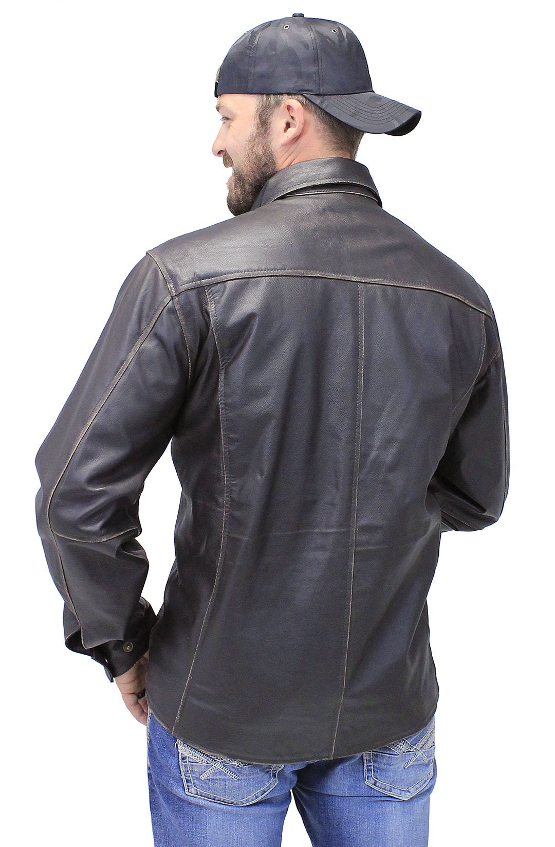 Men's Vintage Brown Leather Shirt w/Concealed Pockets Men's Vintage Brown Leather Shirt w/Concealed Pockets
