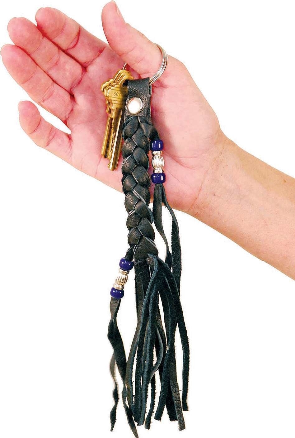 Black Leather Braid & Bead Key Chain #AKC9038K