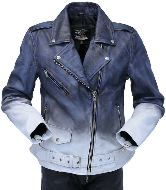 Ombre Blue/White Motorcycle Jacket CC Pocket #LA6066GUW