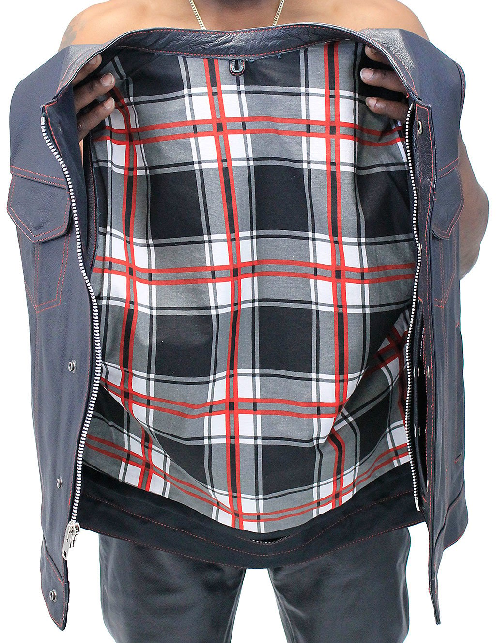 Red Plaid Lined Concealed Pocket Club Vest w/Easy Access #VM6664GR