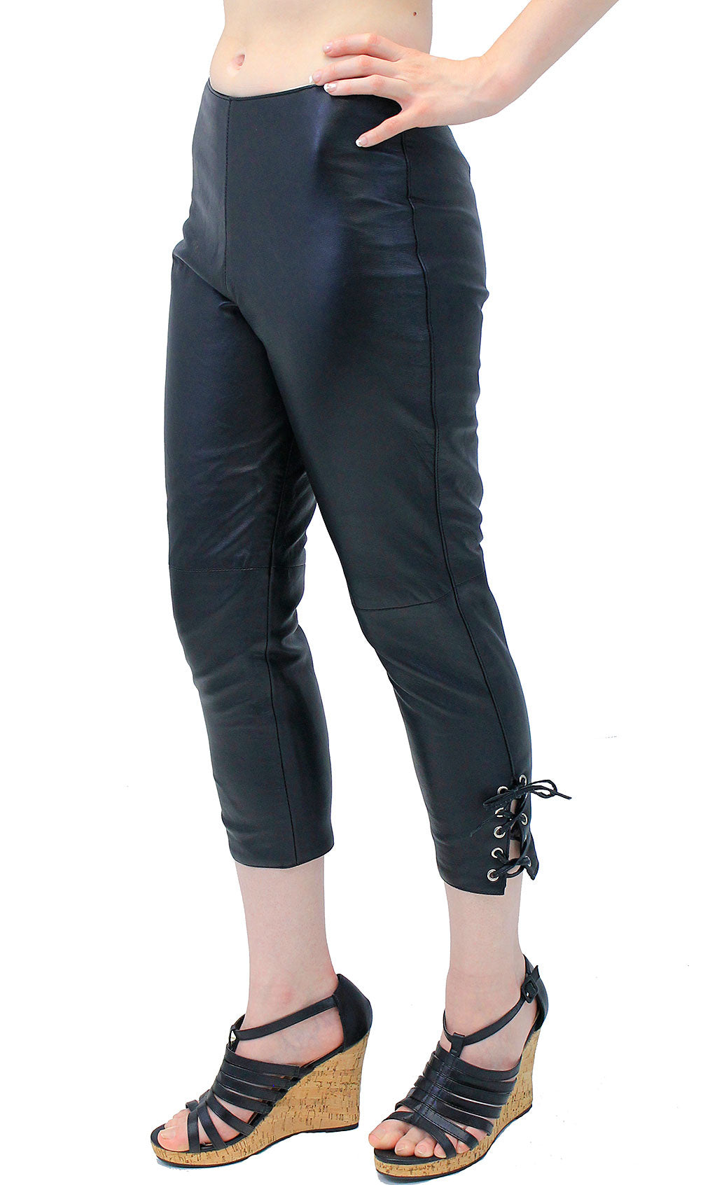 Soft Genuine Leather Capris with Ankle Lacing #LP1119LK (XS-2X)