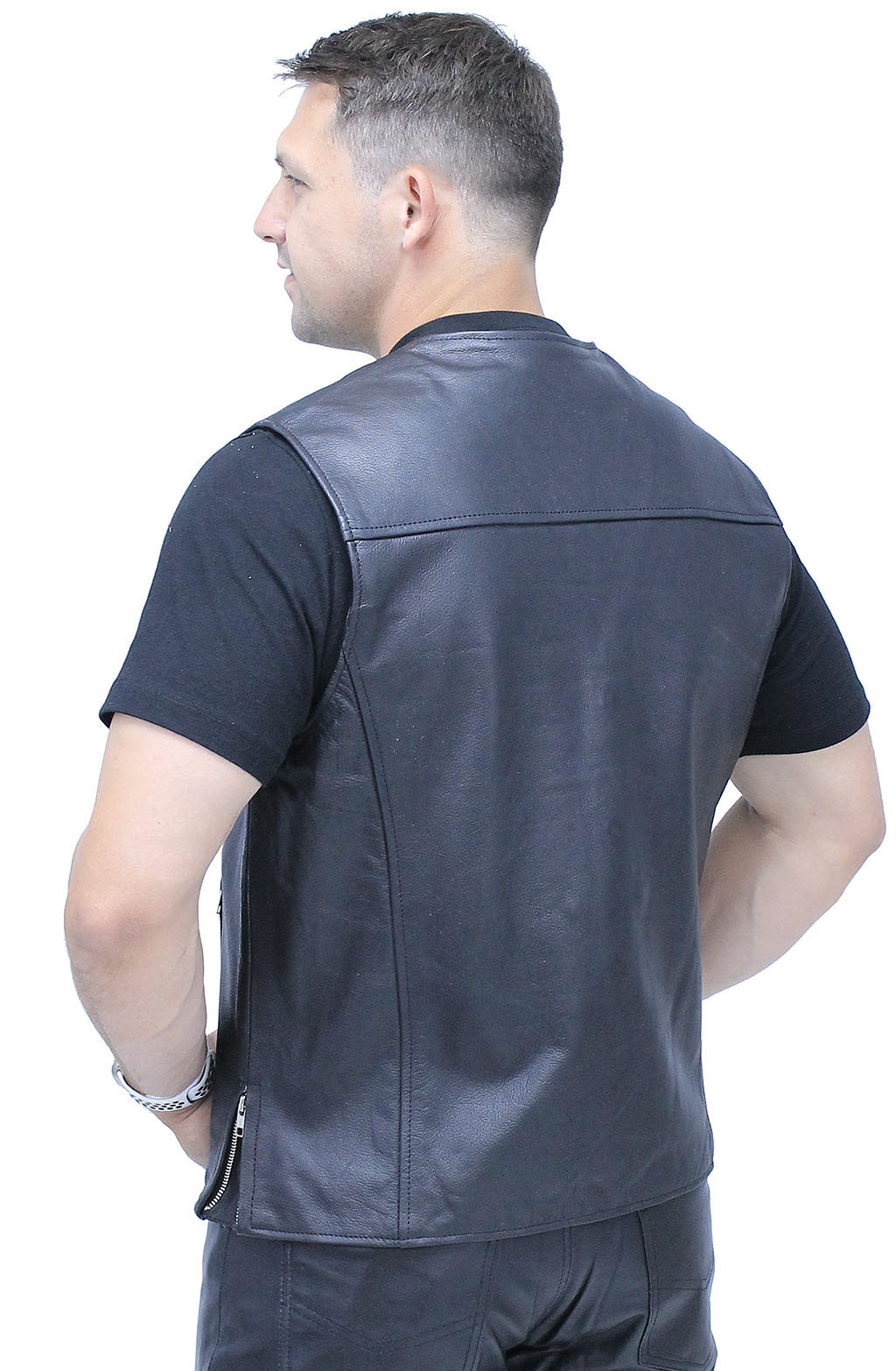 Side Zip Buffalo Nickle Men's Leather Vest #VM60330GK