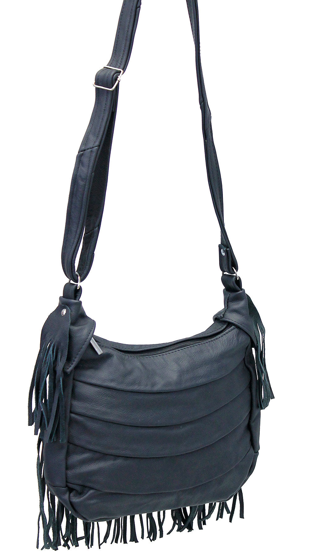 Black Leather Three Sided Fringe Purse #P5040FK