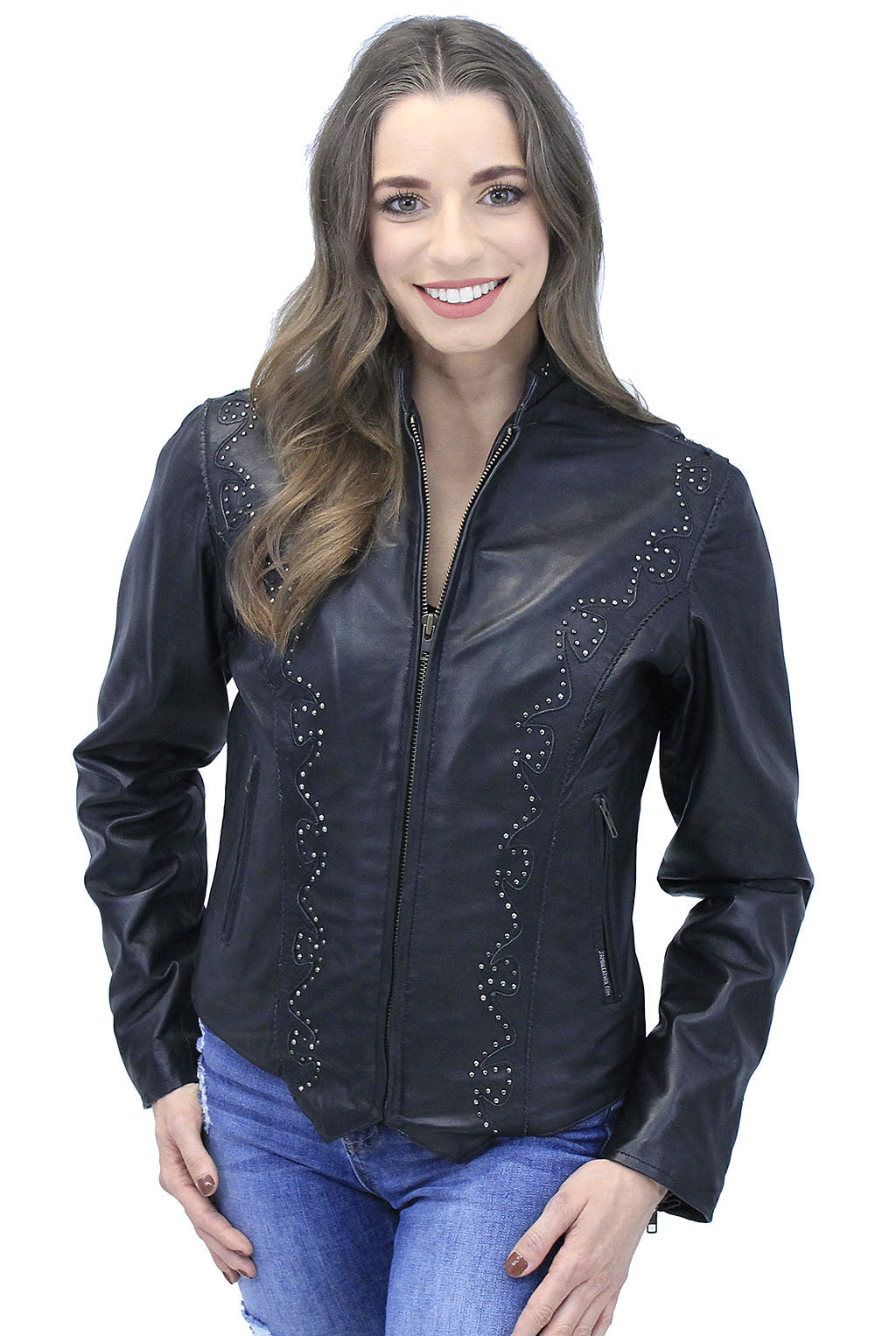 Women's Scallop and Mini Stud Trim Leather Jacket #L2302GSK