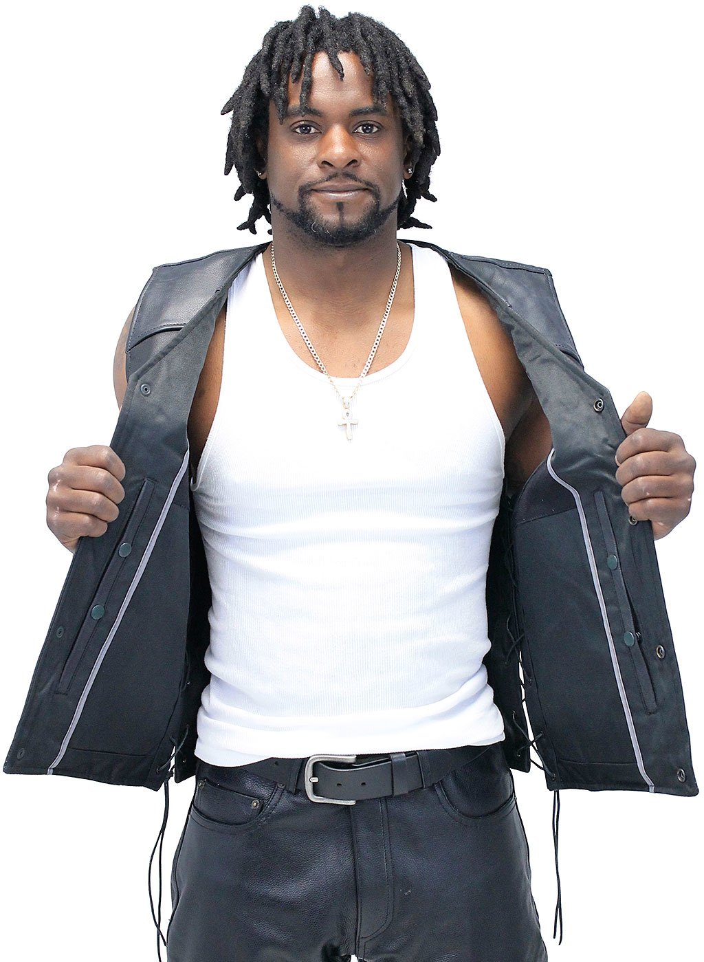 Straight Bottom Leather Club Vest w/Dual Concealed Pockets #VM6650LGK (L-XL)