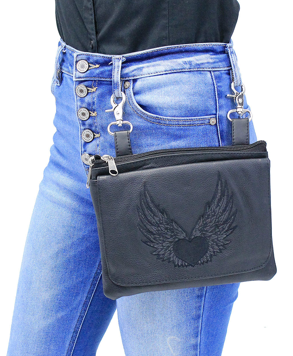 Embroidered Winged Heart Large Clip Pouch #PKK57530WK