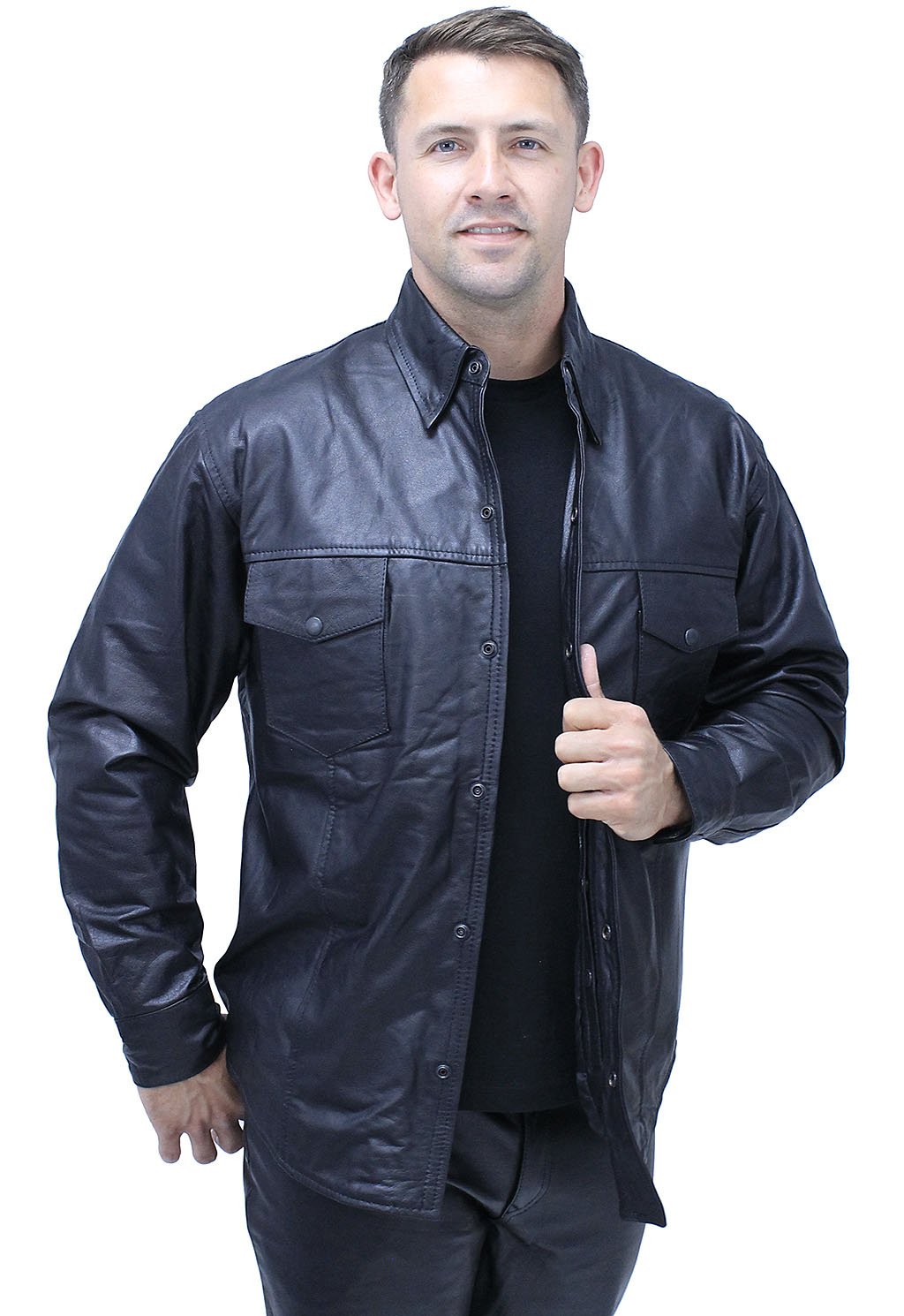 Snap Up Leather Shirt #MS1559K (UP TO 7X)