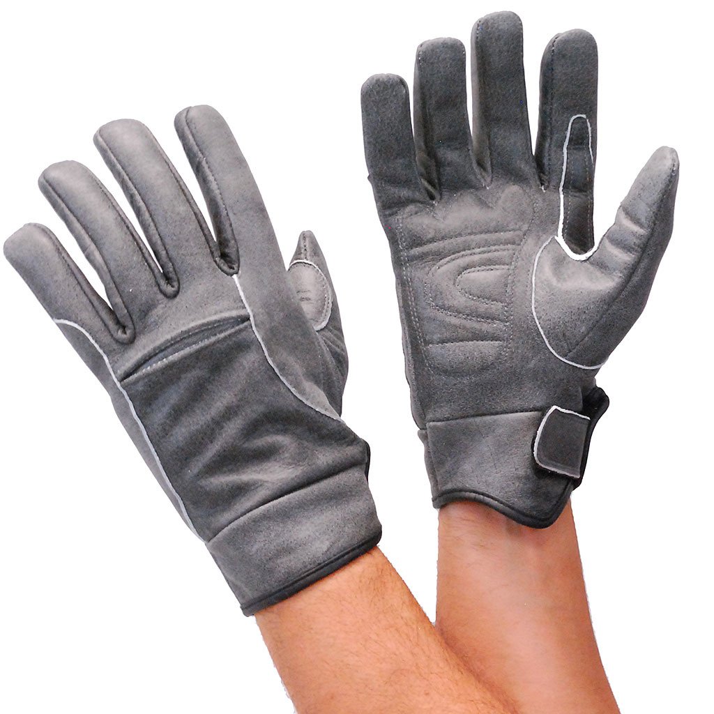 Vintage Gray Leather Motorcycle Gloves #GM42GY