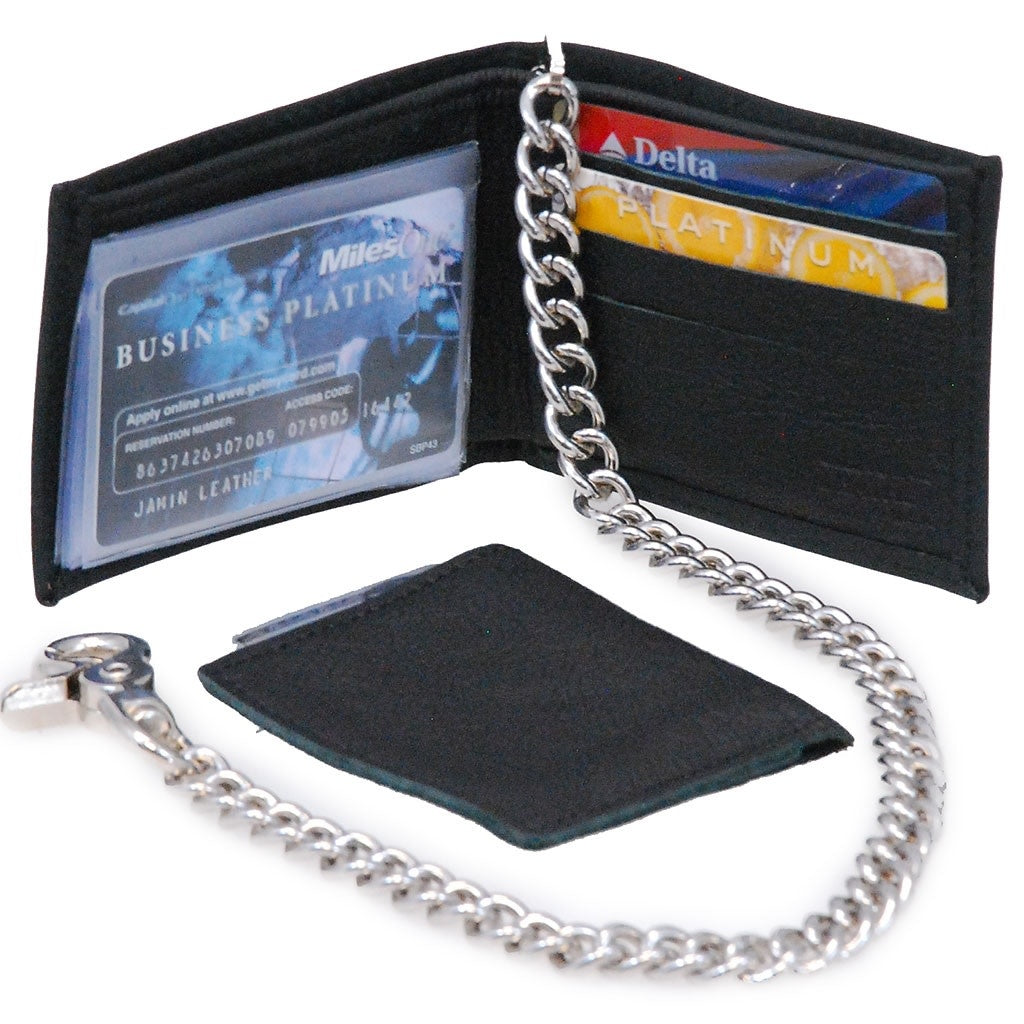 Classic Bi-Fold Leather Chain Wallet w/Removable ID Case #WC344K