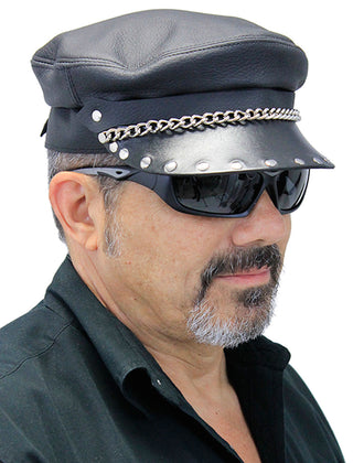 (d) Classic Chain Biker Cap Made In USA #H58RCK