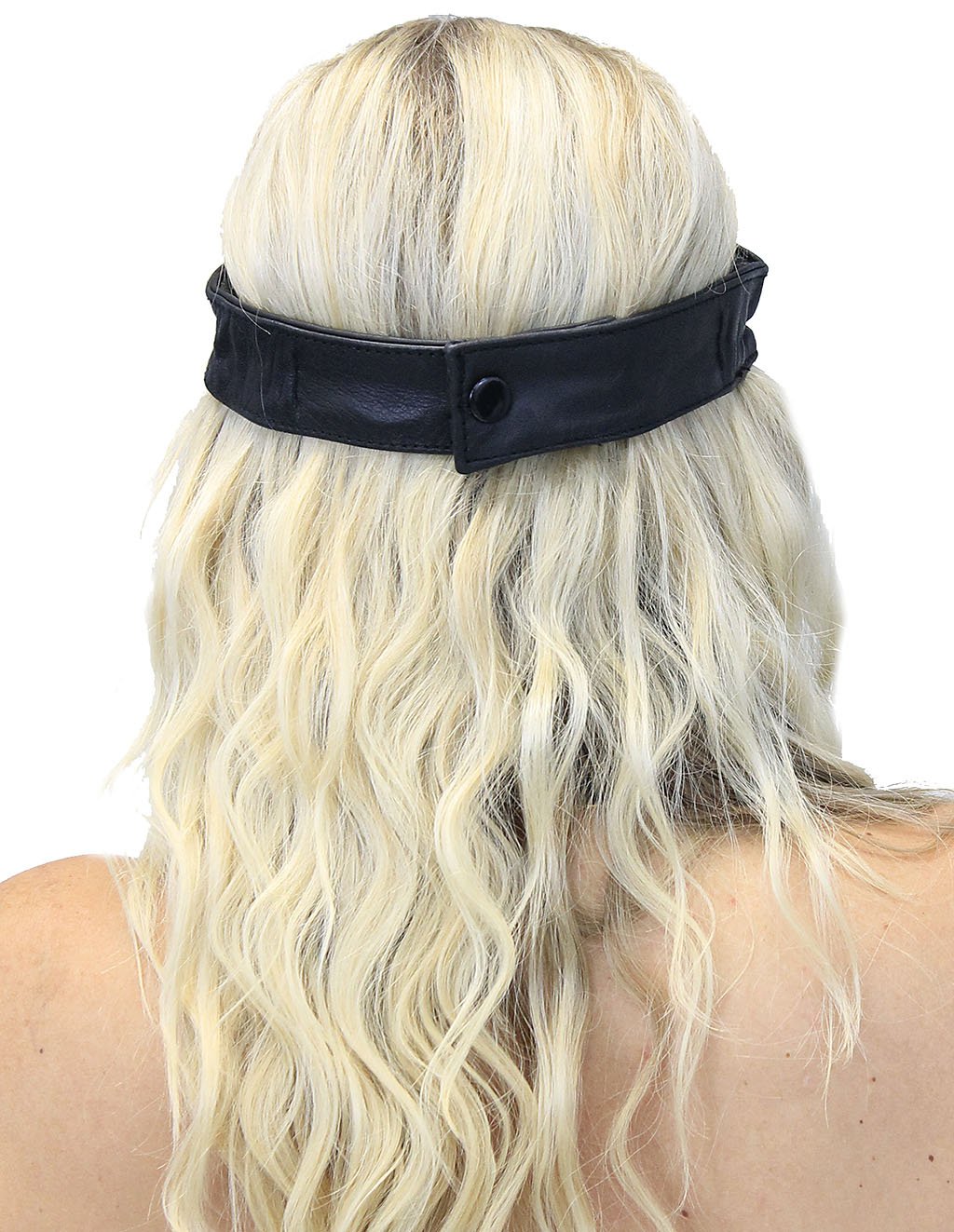 Genuine Leather Head Band with Snaps & Stretch #HB501SK