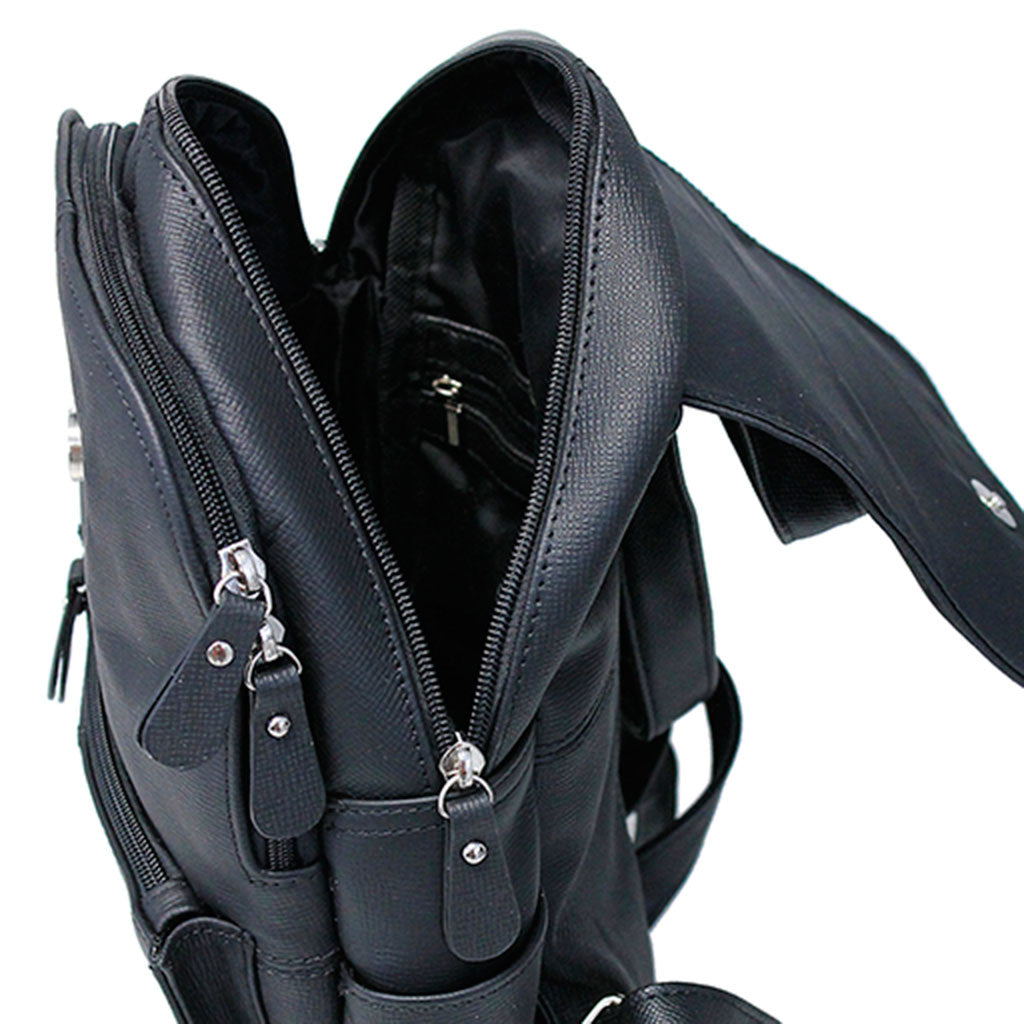 Practical Size Black Leather Backpack Purse #BP0030K