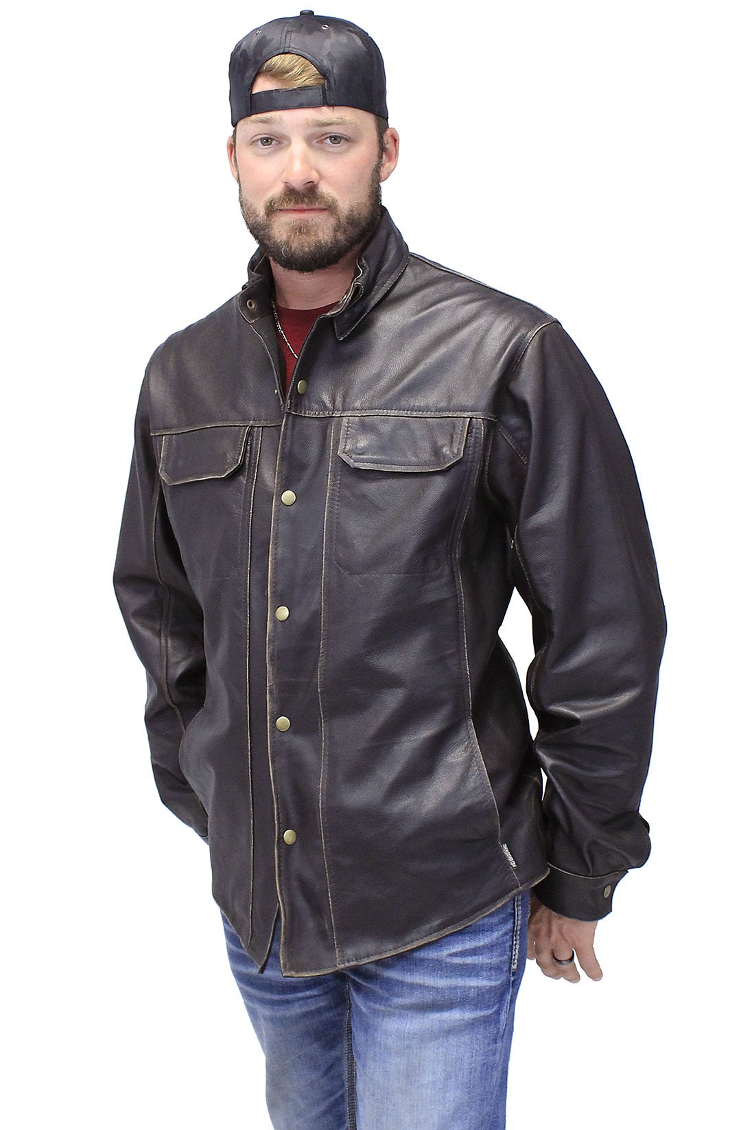 Men's Vintage Brown Leather Shirt w/Concealed Pockets Men's Vintage Brown Leather Shirt w/Concealed Pockets