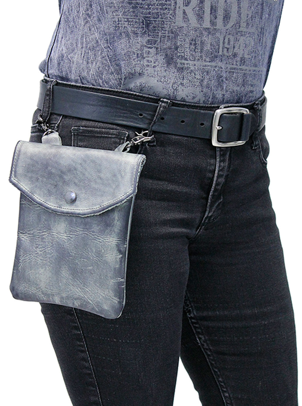 Large Hand Antiqued Gray Leather Clip Pouch #PKK2304TGY