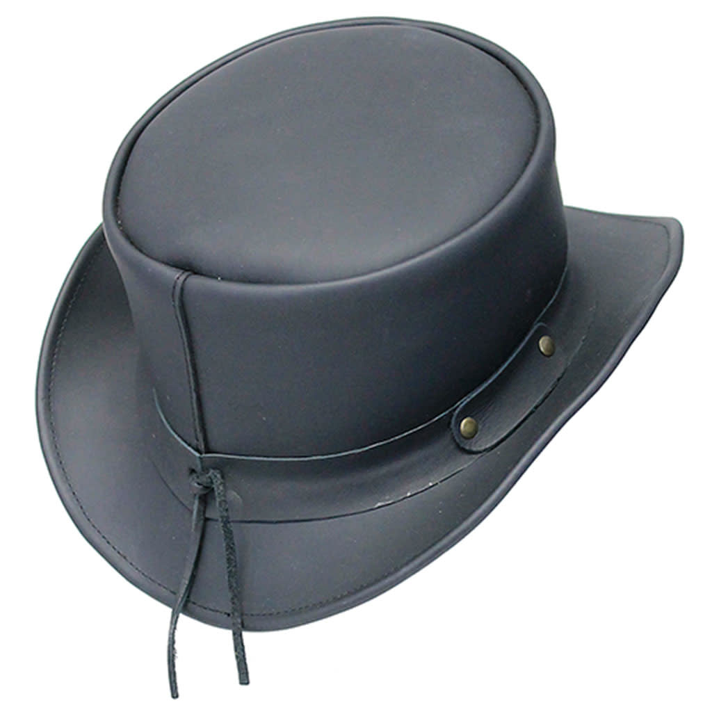 Plain Black Leather Biker Tophat #H92360K