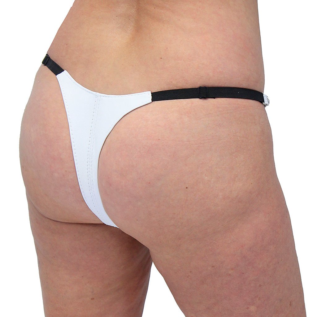 Snap Away White Leather Thong with Crystal Sides #UGTB201WCRW