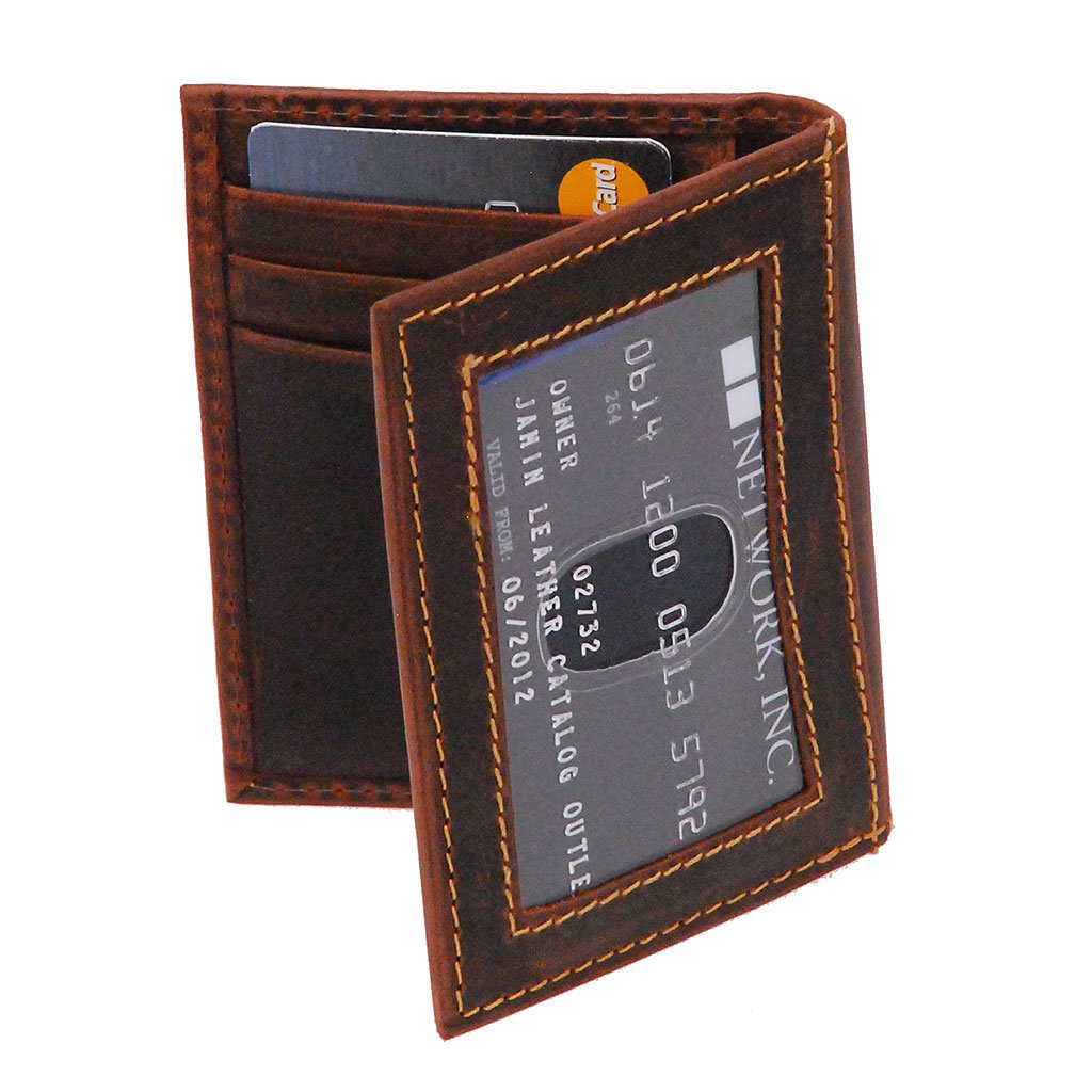 Vintage Brown Leather Magnetic Money Clip Wallet #W543701N