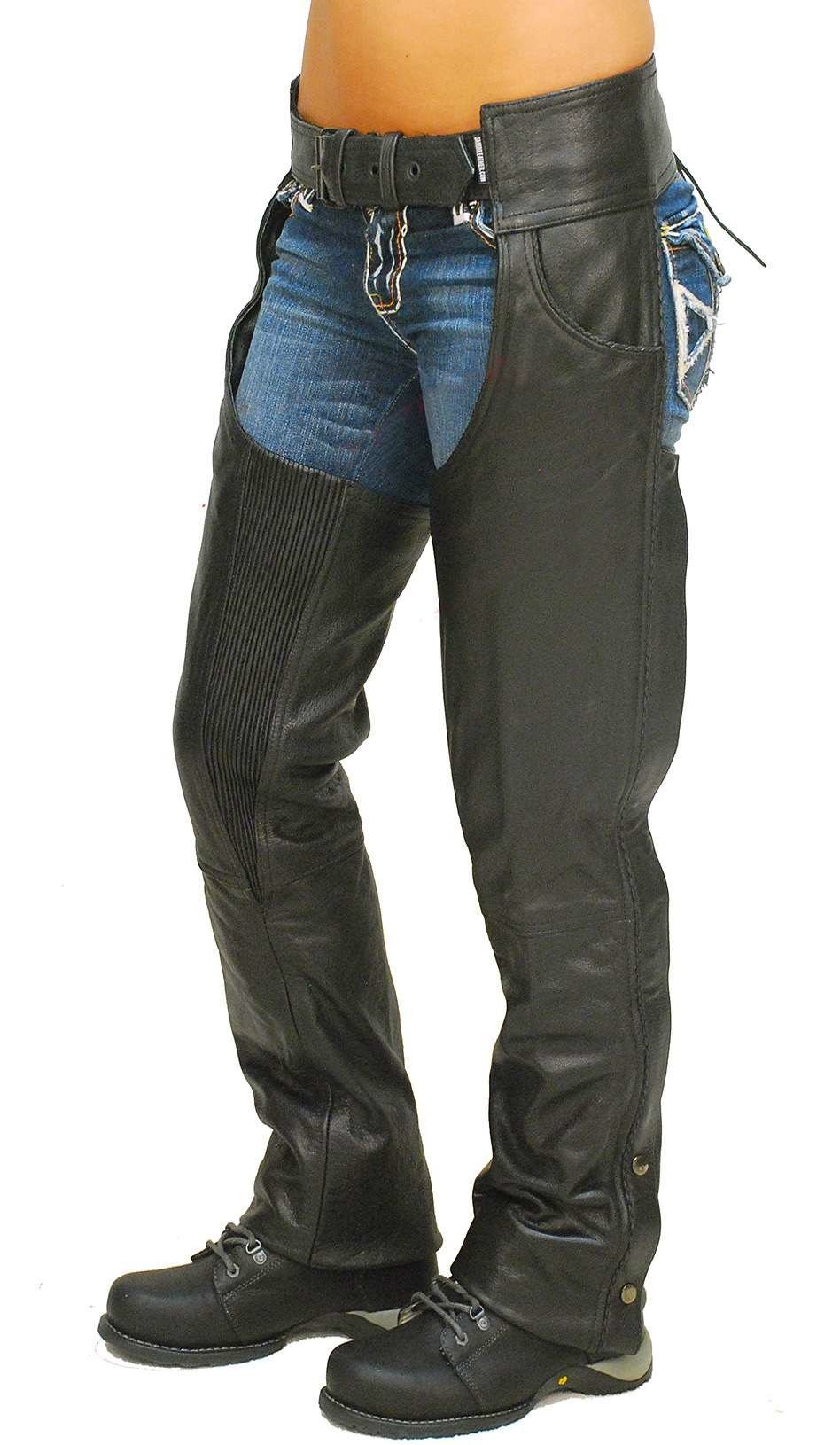 Premium Buffalo Leather Chaps w/Pant Pockets & Stretch Thigh #C1125BP