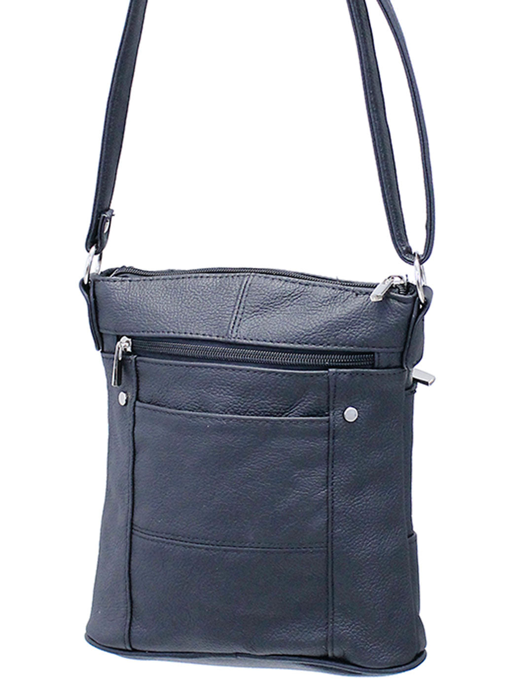 Tall Black Leather Cross Body Purse #P0110K