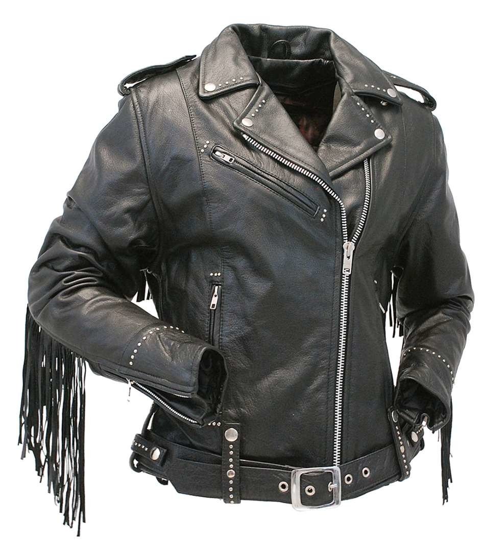 Ladies Stud & Fringe Leather Jacket #L9028ZSFK