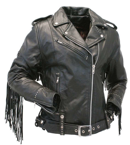 Ladies Stud & Fringe Leather Jacket #L9028ZSFK