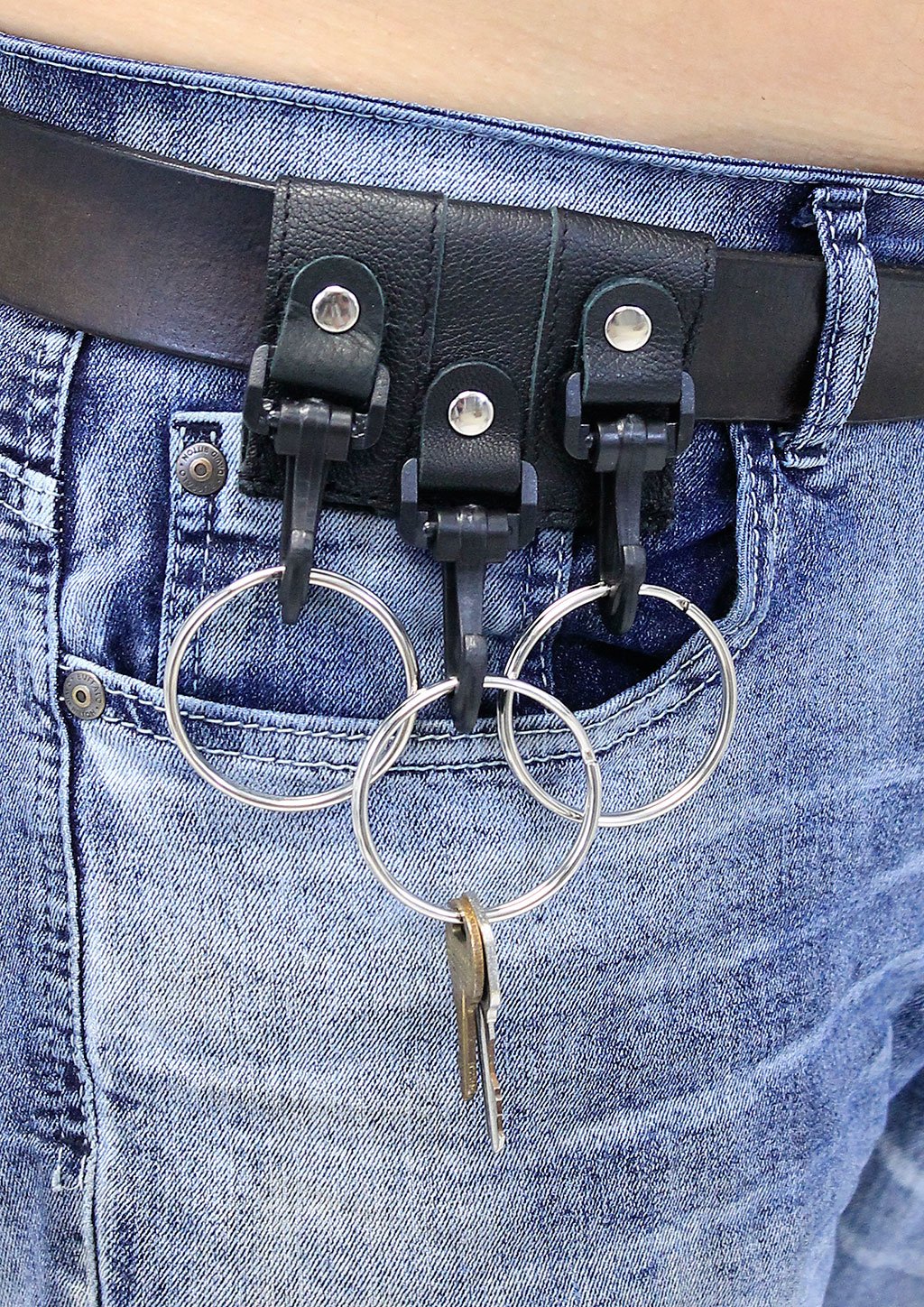 Triple Leather Belt Key Clips with 2" Key Rings #KC22033XK