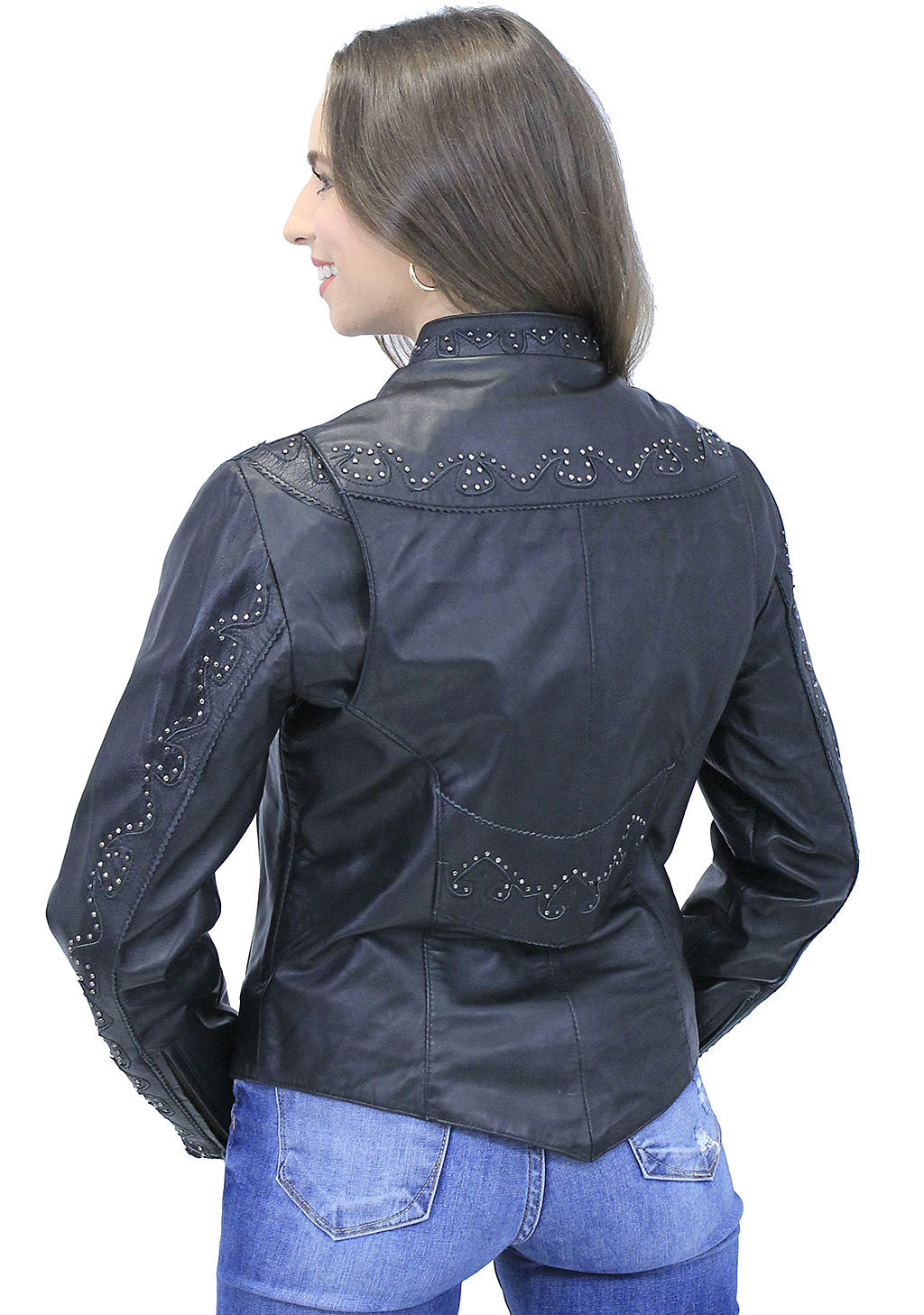 Women's Scallop and Mini Stud Trim Leather Jacket #L2302GSK